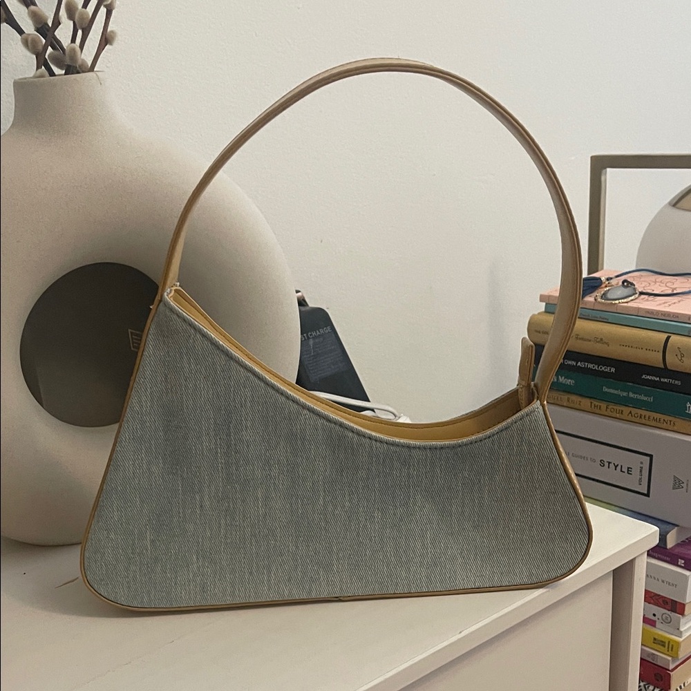Rachel Zoe Stylish Blue Denim and Tan Women's Bag